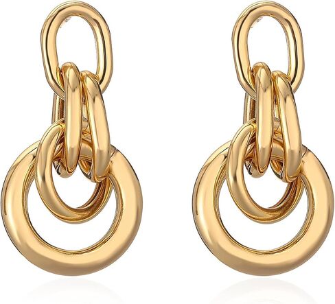 14K Gold Geometry Statement Drop Dangle Earrings for Women, Chunky Personality Link Knot Earrings,Trendy Party Anniversary Jewelry Gifts in Saudi Arabia