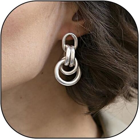 14K Gold Geometry Statement Drop Dangle Earrings for Women, Chunky Personality Link Knot Earrings,Trendy Party Anniversary Jewelry Gifts in Saudi Arabia