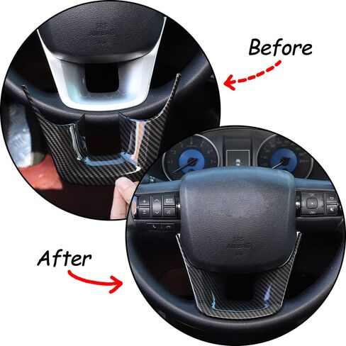 Steering Wheel Trim Cover ABS Fit forToyota Fortuner 2016-2022 Car Steering Wheel Panel Protection Frame Molding Sticker Trim, ABS Auto Steering Wheel Moulding Frame Cover Trim (Carbon fiber pattern) in Saudi Arabia