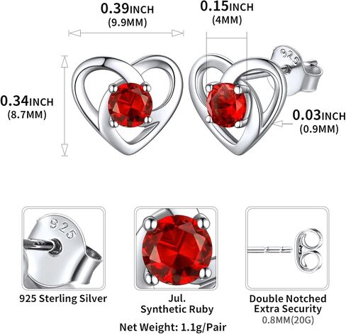ChicSilver 925 Sterling Silver Stud Earrings for Women Girls Hypoallergenic Celtic Knot Heart Earrings with Birthstone Vintage Irish Jewelry Gifts for Birthday Anniversary Wedding in Saudi Arabia