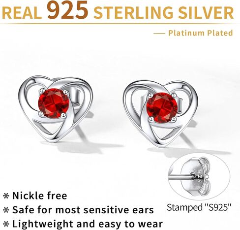ChicSilver 925 Sterling Silver Stud Earrings for Women Girls Hypoallergenic Celtic Knot Heart Earrings with Birthstone Vintage Irish Jewelry Gifts for Birthday Anniversary Wedding in Saudi Arabia
