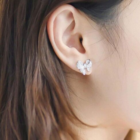 Bow Earrings for Women Silver Rhinestone Bow Stud Earrings Cubic Zirconia Bowknot Earrings Dainty Earrings for Women Trendy in Kuwait