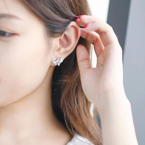 Bow Earrings for Women Silver Rhinestone Bow Stud Earrings Cubic Zirconia Bowknot Earrings Dainty Earrings for Women Trendy in Kuwait
