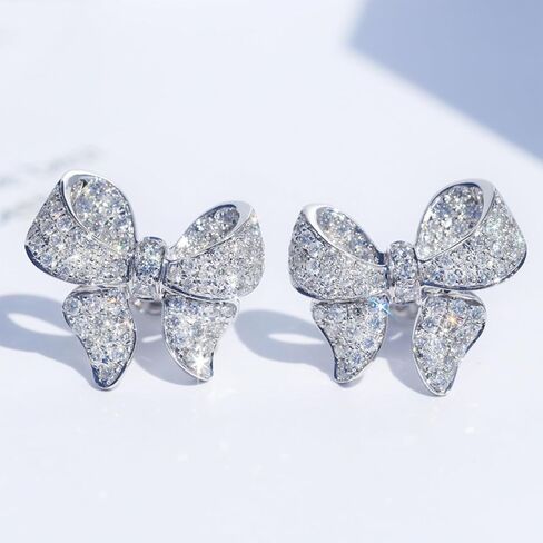 Bow Earrings for Women Silver Rhinestone Bow Stud Earrings Cubic Zirconia Bowknot Earrings Dainty Earrings for Women Trendy in Kuwait