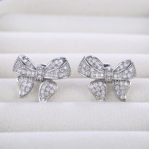 Bow Earrings for Women Silver Rhinestone Bow Stud Earrings Cubic Zirconia Bowknot Earrings Dainty Earrings for Women Trendy in Kuwait