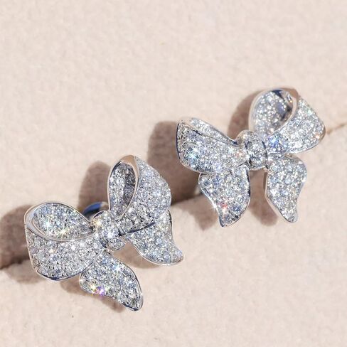 Bow Earrings for Women Silver Rhinestone Bow Stud Earrings Cubic Zirconia Bowknot Earrings Dainty Earrings for Women Trendy in Kuwait