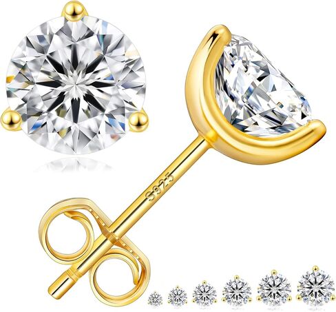 KRKC&CO Moissanite Studs Earrings, Sparkly Lab Created Earrings, S925 Sterling Silver, 3-Prong, 0.6-3CT, D Color, VVS1, 14K White Jewelry Gifts for Women in Kuwait