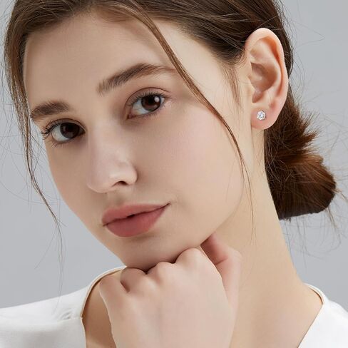 KRKC&CO Moissanite Studs Earrings, Sparkly Lab Created Earrings, S925 Sterling Silver, 3-Prong, 0.6-3CT, D Color, VVS1, 14K White Jewelry Gifts for Women in Kuwait
