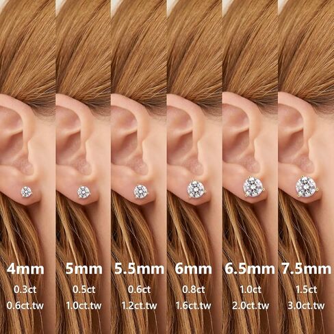 KRKC&CO Moissanite Studs Earrings, Sparkly Lab Created Earrings, S925 Sterling Silver, 3-Prong, 0.6-3CT, D Color, VVS1, 14K White Jewelry Gifts for Women in Kuwait