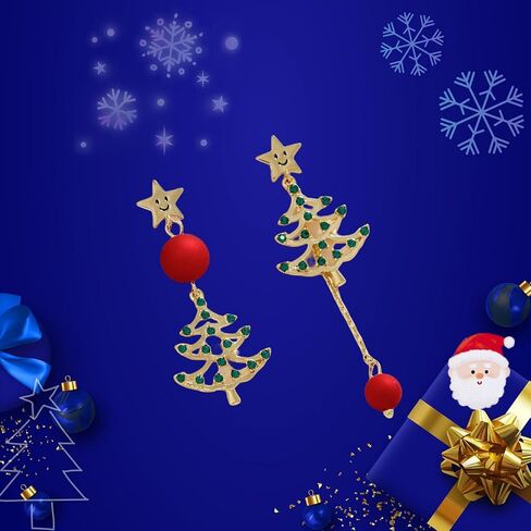 SEVENSTON أقراط عيد الميلاد للنساء أقراط العطلة ترصيع نجمة ذهبية غير متماثلة أقراط شجرة عيد الميلاد كريستال ندفة الثلج ترصيع أقراط قلادة شجرة عيد الميلاد الخضراء in Kuwait
