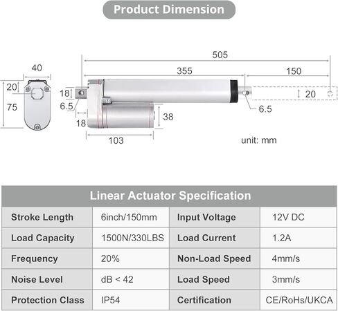 Justech DC 12V 100mm 4-inch 1500N 330lbs Linear Actuator Motor Heavy Duty for Car RV Electric Door Opener Industrial Agricultural Machinery Clean Sweeping Vehicles Vessels Cargo Medical Window in Saudi Arabia