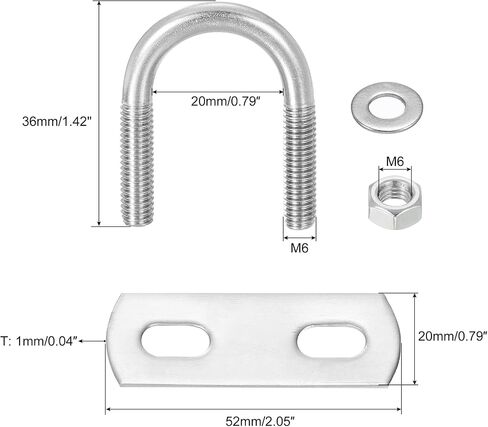uxcell Round U-Bolts, 6 Sets 45mm(1.77") Inner Width 76mm Length M10 304 Stainless Steel U Clamp Bolt with Nuts and Plates, for Boat Trailer in Saudi Arabia