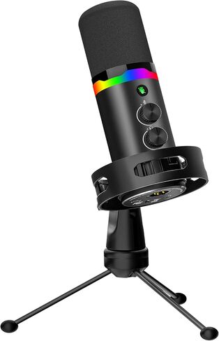 JUOPIEA XLR/USB Gaming Microphone, Dynamic Mic for Podcasting Streaming, PC Microphone with RGB Light, Mute Button, Headphone Jack and Desktop Stand for Recording, Vocal, Voice-Over in Saudi Arabia