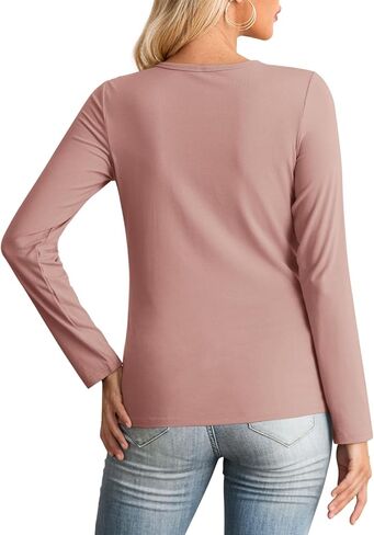 HWOKEFEIYU Women Long Sleeve Shirts Casual Tops Blouses Fashion Pleated Tunic Fall Clothes Crew Neck Slim Fitted 2024 in Kuwait