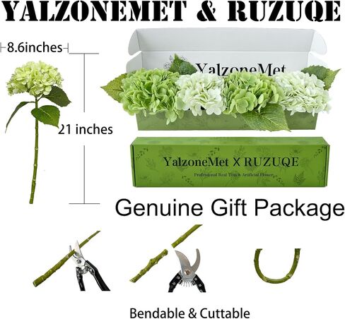 YalzoneMet Hydrangea Artificial Flower Natural Lifelike Real 21 inch Latex Long Stem 2 Light Green+2 Dark Green Hydrangea Flower Bouquets for Home Party Outdoor Wedding Table Centerpiec Decor in Kuwait