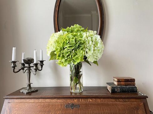 YalzoneMet Hydrangea Artificial Flower Natural Lifelike Real 21 inch Latex Long Stem 2 Light Green+2 Dark Green Hydrangea Flower Bouquets for Home Party Outdoor Wedding Table Centerpiec Decor in Kuwait