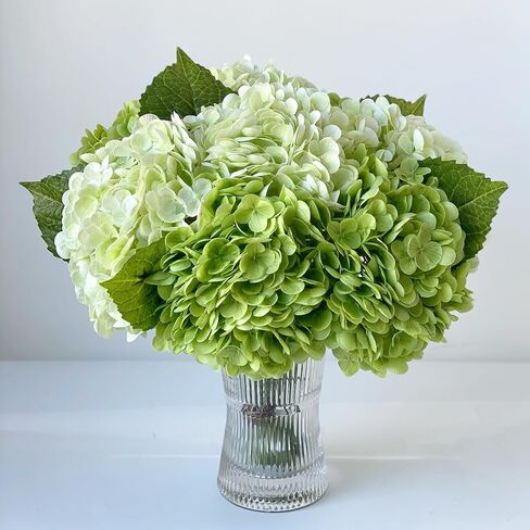 YalzoneMet Hydrangea Artificial Flower Natural Lifelike Real 21 inch Latex Long Stem 2 Light Green+2 Dark Green Hydrangea Flower Bouquets for Home Party Outdoor Wedding Table Centerpiec Decor in Kuwait