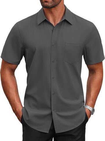 COOFANDY Men's Short Sleeve Button Down Shirts Casual Dress Shirts for Men Untucked Shirt with Pocket in Saudi Arabia