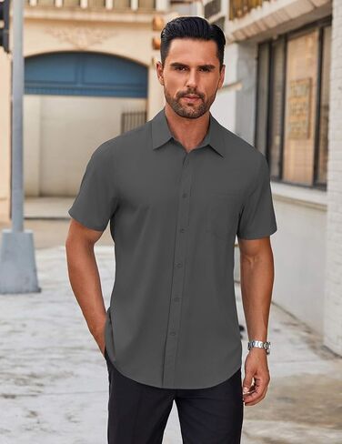 COOFANDY Men's Short Sleeve Button Down Shirts Casual Dress Shirts for Men Untucked Shirt with Pocket in Saudi Arabia