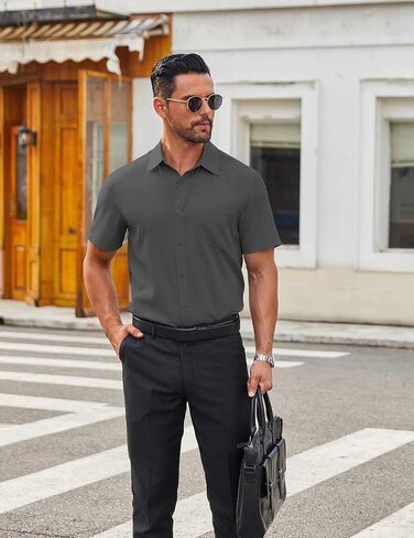 COOFANDY Men's Short Sleeve Button Down Shirts Casual Dress Shirts for Men Untucked Shirt with Pocket in Saudi Arabia