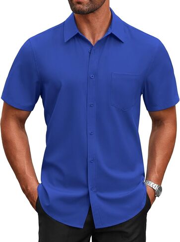 COOFANDY Men's Short Sleeve Button Down Shirts Casual Dress Shirts for Men Untucked Shirt with Pocket in Saudi Arabia