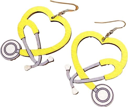 Nurse Earrings Stethoscope Dangle Earrings Multicolor Wood Stethoscope Earrings for Women Doctor Nurse Gift in Kuwait