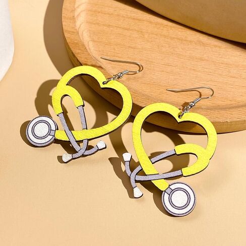 Nurse Earrings Stethoscope Dangle Earrings Multicolor Wood Stethoscope Earrings for Women Doctor Nurse Gift in Kuwait