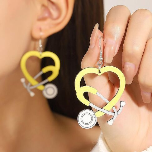 Nurse Earrings Stethoscope Dangle Earrings Multicolor Wood Stethoscope Earrings for Women Doctor Nurse Gift in Kuwait