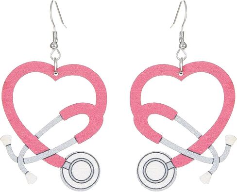 Nurse Earrings Stethoscope Dangle Earrings Multicolor Wood Stethoscope Earrings for Women Doctor Nurse Gift in Kuwait