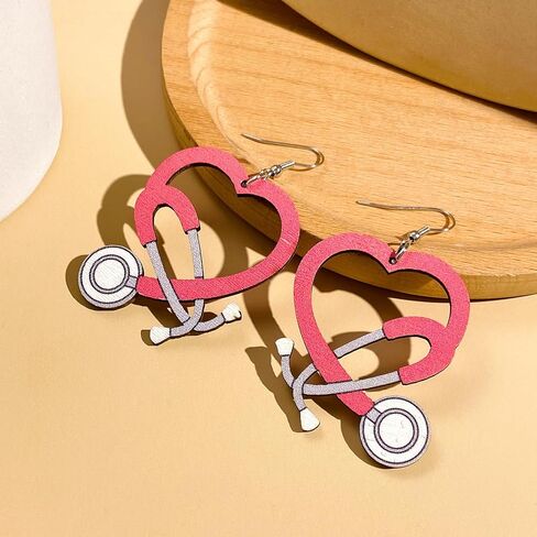 Nurse Earrings Stethoscope Dangle Earrings Multicolor Wood Stethoscope Earrings for Women Doctor Nurse Gift in Kuwait