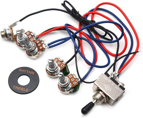 SAPHUE Guitar Wiring Harness, Guitar Prewired Harness Humbucker Wiring Harness Prewired Jack 2T1V 5 Way Chrome Box Toggle Switch 500K Pots for FD Replacement Guitar(5 Way Switch 2T1V) in Kuwait