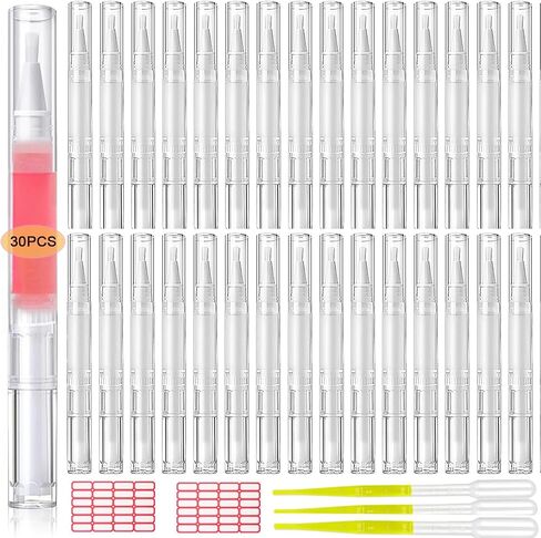 42 PCS Cuticle Oil Pen Empty Kit, 30pcs 3ML Transparent Twist Pen with 10pcs Transfer Pipettes 2pcs Stickers for Cuticle Oil Applicators Lip Gloss Tube Cosmetic Containers Eyelash Growth Liquid Tube in Saudi Arabia