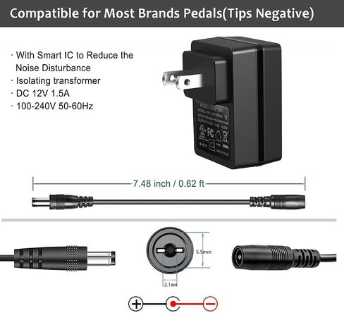 JOYO DC 9V 500mA Guitar Pedal Power Supply محول AC الجدار مهايئ شاحن بقعة واحدة 5.5 مم × 2.1 مم متوافق مع معظم الدواسات ذات التأثير (نصيحة سلبية) in Kuwait