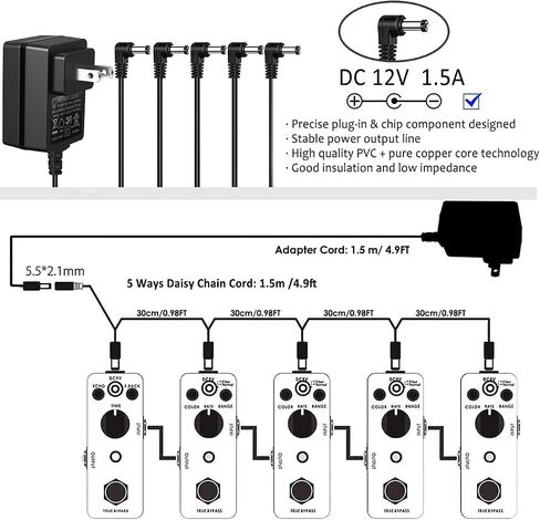 JOYO DC 9V 500mA Guitar Pedal Power Supply محول AC الجدار مهايئ شاحن بقعة واحدة 5.5 مم × 2.1 مم متوافق مع معظم الدواسات ذات التأثير (نصيحة سلبية) in Kuwait