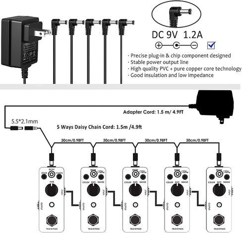 JOYO DC 9V 500mA Guitar Pedal Power Supply محول AC الجدار مهايئ شاحن بقعة واحدة 5.5 مم × 2.1 مم متوافق مع معظم الدواسات ذات التأثير (نصيحة سلبية) in Kuwait