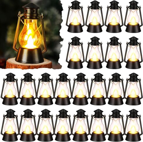 Ferraycle 12 Pcs Mini Camping Lantern Decorative with LED Candle 4 Inch Hanging Lantern Ornaments Vintage Table Centerpiece Lantern Ornament Bulk for Western Cowboy Christmas Party Decoration in Saudi Arabia