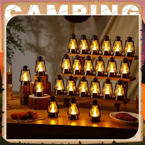 Ferraycle 12 Pcs Mini Camping Lantern Decorative with LED Candle 4 Inch Hanging Lantern Ornaments Vintage Table Centerpiece Lantern Ornament Bulk for Western Cowboy Christmas Party Decoration in Saudi Arabia