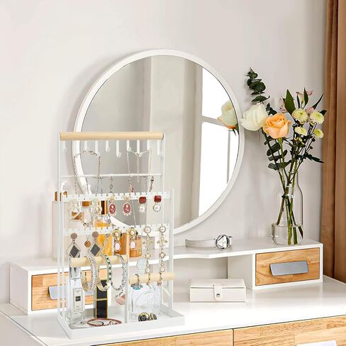 MngsunTan Jewelry HolderOrganizer Necklace holder, 6 Tier Jewelry Stand Necklace Organizer with 15 Hooks,Jewelry Box Earring Holder Organizer for Bracelets Earrings Rings - White in Saudi Arabia