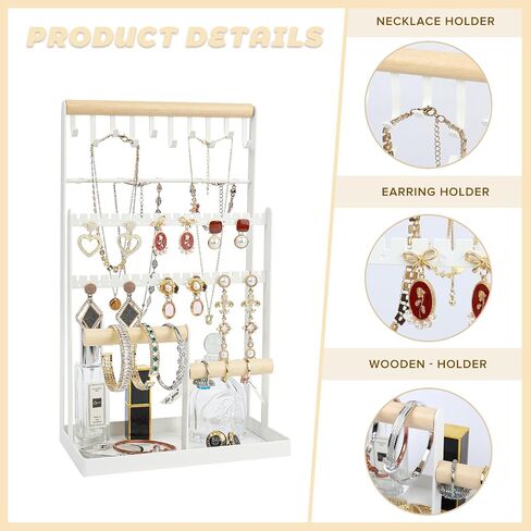 MngsunTan Jewelry HolderOrganizer Necklace holder, 6 Tier Jewelry Stand Necklace Organizer with 15 Hooks,Jewelry Box Earring Holder Organizer for Bracelets Earrings Rings - White in Saudi Arabia