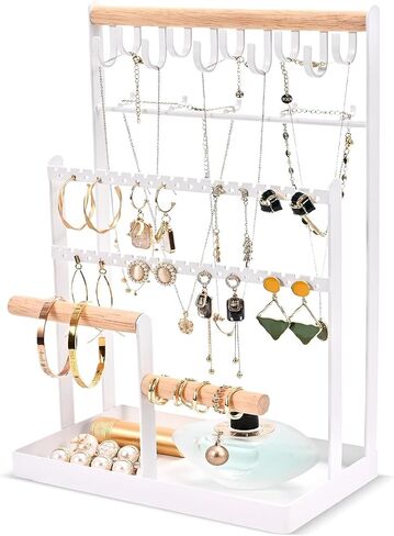 MngsunTan Jewelry HolderOrganizer Necklace holder, 6 Tier Jewelry Stand Necklace Organizer with 15 Hooks,Jewelry Box Earring Holder Organizer for Bracelets Earrings Rings - White in Saudi Arabia
