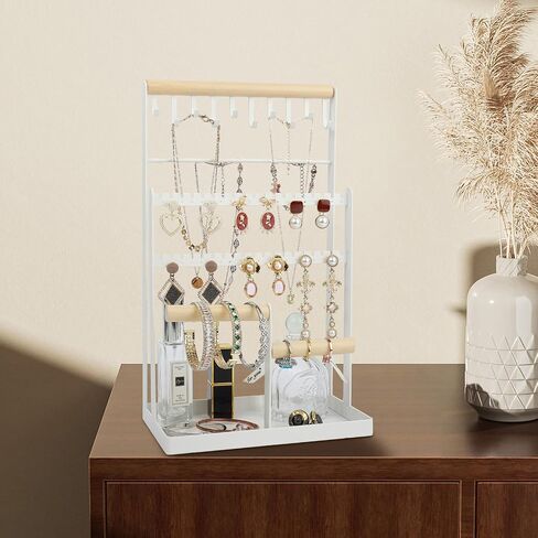 MngsunTan Jewelry HolderOrganizer Necklace holder, 6 Tier Jewelry Stand Necklace Organizer with 15 Hooks,Jewelry Box Earring Holder Organizer for Bracelets Earrings Rings - White in Saudi Arabia
