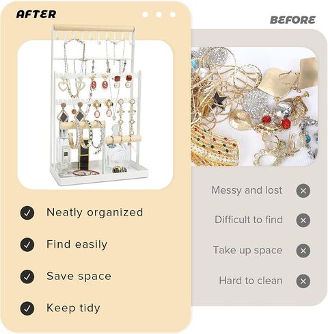 MngsunTan Jewelry HolderOrganizer Necklace holder, 6 Tier Jewelry Stand Necklace Organizer with 15 Hooks,Jewelry Box Earring Holder Organizer for Bracelets Earrings Rings - White in Saudi Arabia