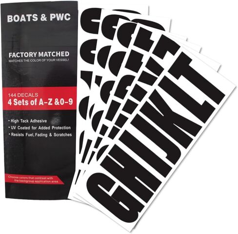 4 Sets of 3" Black Marine Boat Sticker Decals A-Z Letters & 0-9 Numbers for Yachts & Personal Watercraft Waterproof Anti-Scratch in Kuwait