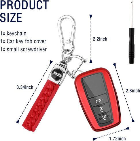 Car Key Fob Cover Compatible with Toyota Smart Key,Stylish Key Fob Protector with Wristlet Keychain & Anti-Lost D Ring (Red) in Saudi Arabia