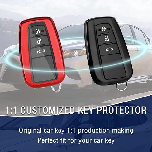 Car Key Fob Cover Compatible with Toyota Smart Key,Stylish Key Fob Protector with Wristlet Keychain & Anti-Lost D Ring (Red) in Saudi Arabia