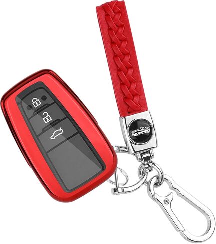 Car Key Fob Cover Compatible with Toyota Smart Key,Stylish Key Fob Protector with Wristlet Keychain & Anti-Lost D Ring (Red) in Saudi Arabia