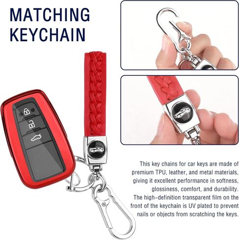 Car Key Fob Cover Compatible with Toyota Smart Key,Stylish Key Fob Protector with Wristlet Keychain & Anti-Lost D Ring (Red) in Saudi Arabia