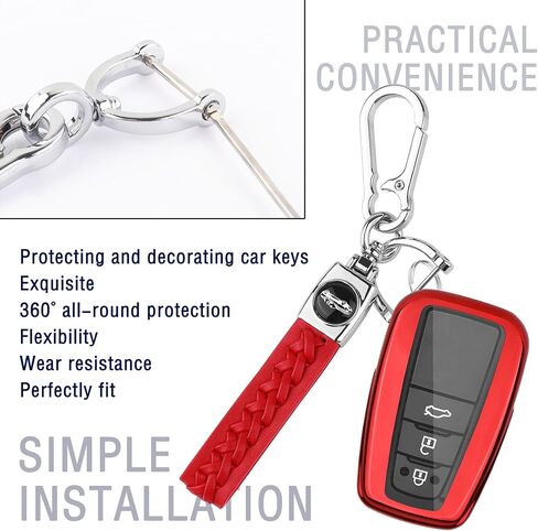 Car Key Fob Cover Compatible with Toyota Smart Key,Stylish Key Fob Protector with Wristlet Keychain & Anti-Lost D Ring (Red) in Saudi Arabia