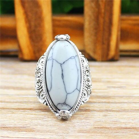 Wenbin New Retro Men's Women's 925 Sterling Silver Turquoise Gemstone Wedding Jewelry Turquoise Oval Cocktail Ring Size6-10 (US Code 8) in Saudi Arabia