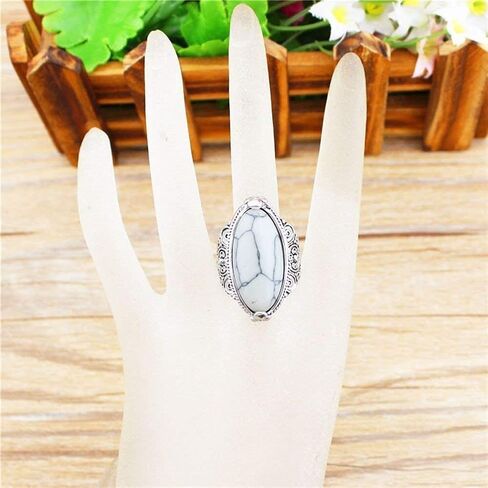 Wenbin New Retro Men's Women's 925 Sterling Silver Turquoise Gemstone Wedding Jewelry Turquoise Oval Cocktail Ring Size6-10 (US Code 8) in Saudi Arabia